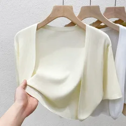 Cárdigan de punto para mujer, ropa exterior de manga corta, protección solar de seda helada, Top corto sencillo para ir al trabajo, novedad de verano 2024