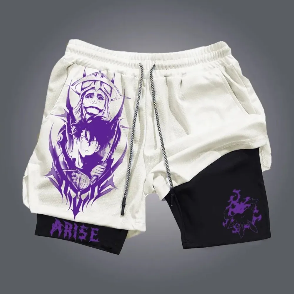 Neon Genesis Evangelion pantalones cortos 2 en 1 de doble capa para hombre unidad Evangelion 01 animación japonesa pantalones cortos deportivos falsos de dos piezas de verano