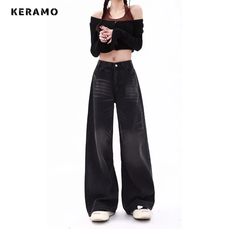 

Women's Retro Wide Leg Baggy Denim Trouser Vintage High Waist Loose Jeans 2023 Winter Fashion Casual Style Harajuku Pants