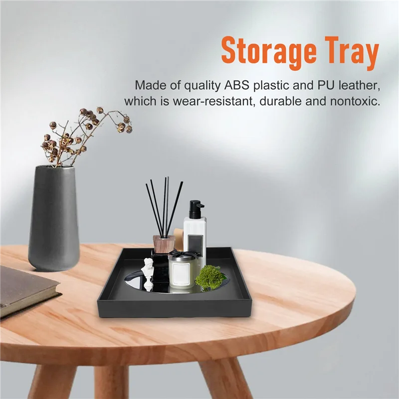 

ABBY-Creative Square PU Leather Serving Tray Decorative Dish Cosmetics Sundries Desktop Storage Plate With Handle