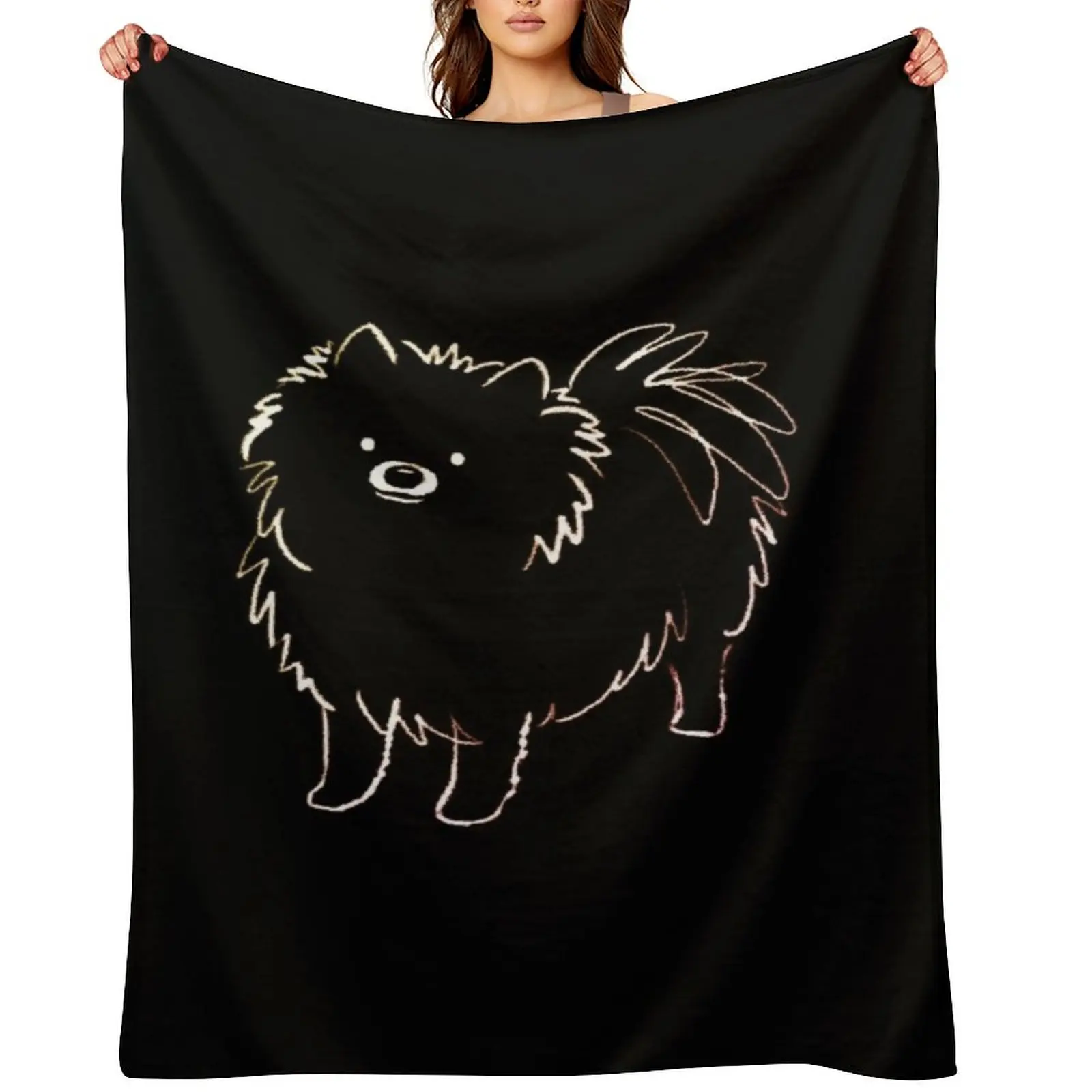 

Black Pomeranian Throw Blanket Flannel Fabric Multi-Purpose Blankets Sofas Of Decoration Summer Blankets