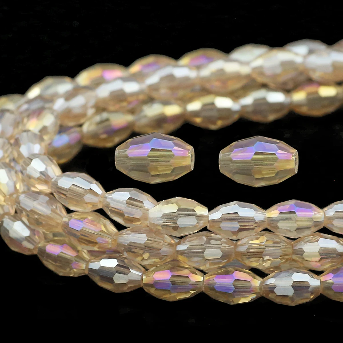 100-50pcs Champagne Color Austrian Crystal Oval Round Rice Loose Spacer Beads for Jewelry Making DIY Bracelet Necklace Earring