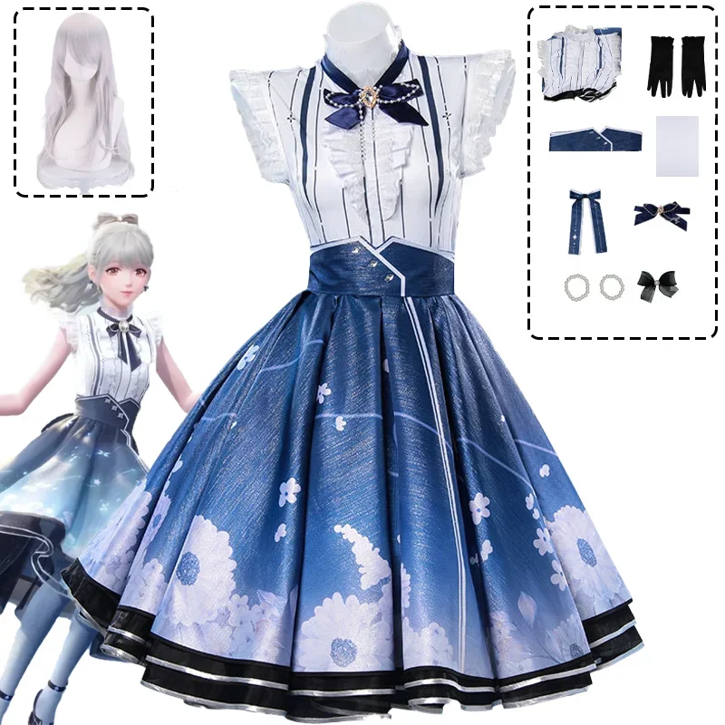 Game Infinity Nikki Cosplay Costume Blue Princess Dress Wig Uniform Suit Halloween Party Carnival Outfit for Adult Women Girls