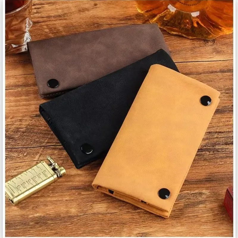 Handmade sanding leather tobacco pouch, foldable storage bag, multi-functional cigarette tobacco men's smoking utensils