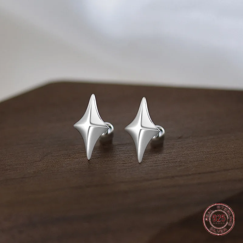 925 Sterling Silver Cross Star Geometric Stud Earrings for Girls Screw Korean Ladies Punk Ear Bone Nail School Student Jewelry