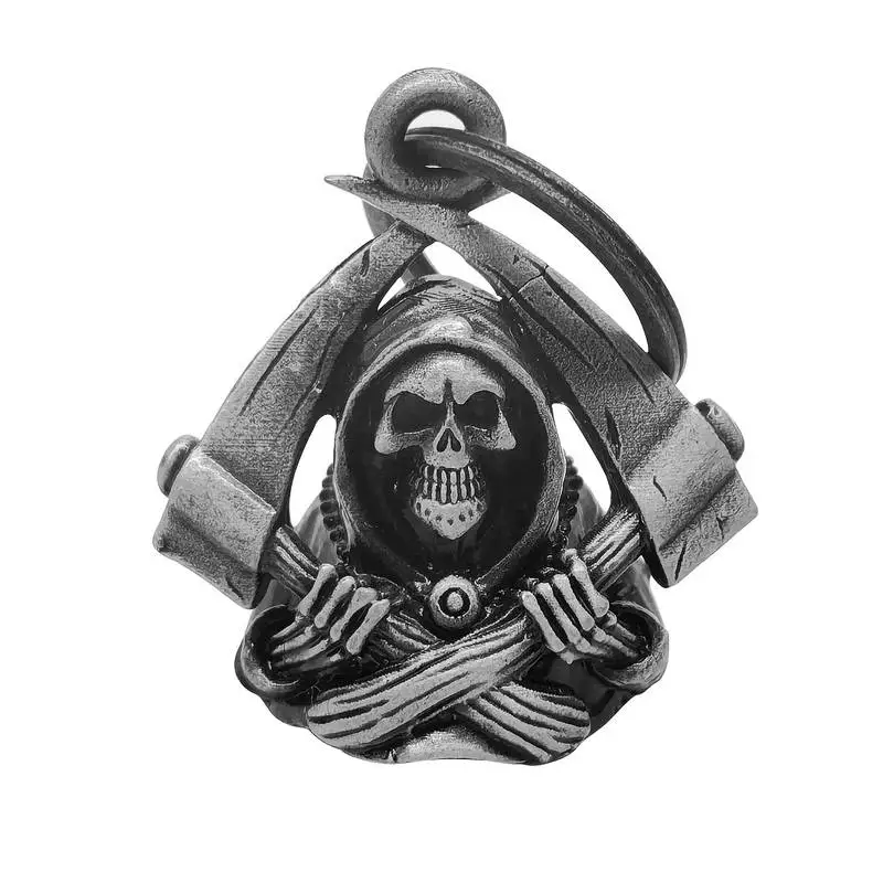 LLavero de campana de motocicleta con calavera de muerte, accesorio de exorcismo para montar en motocicleta