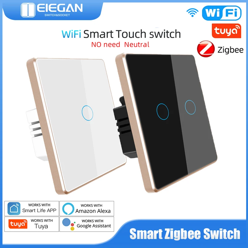 Zigbee Smart Life Wifi Touch Light Switch Wireless Remote LED Light Switches No Neutral Wire Required 1-3 Gang Alexa Google Home