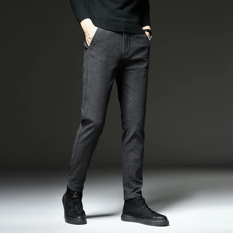 

2022 Autumn High Quality Men Trousers Slim Business Casual Man Pants Micro-elasticity Little Feet Suit Pants for Men Black Grey