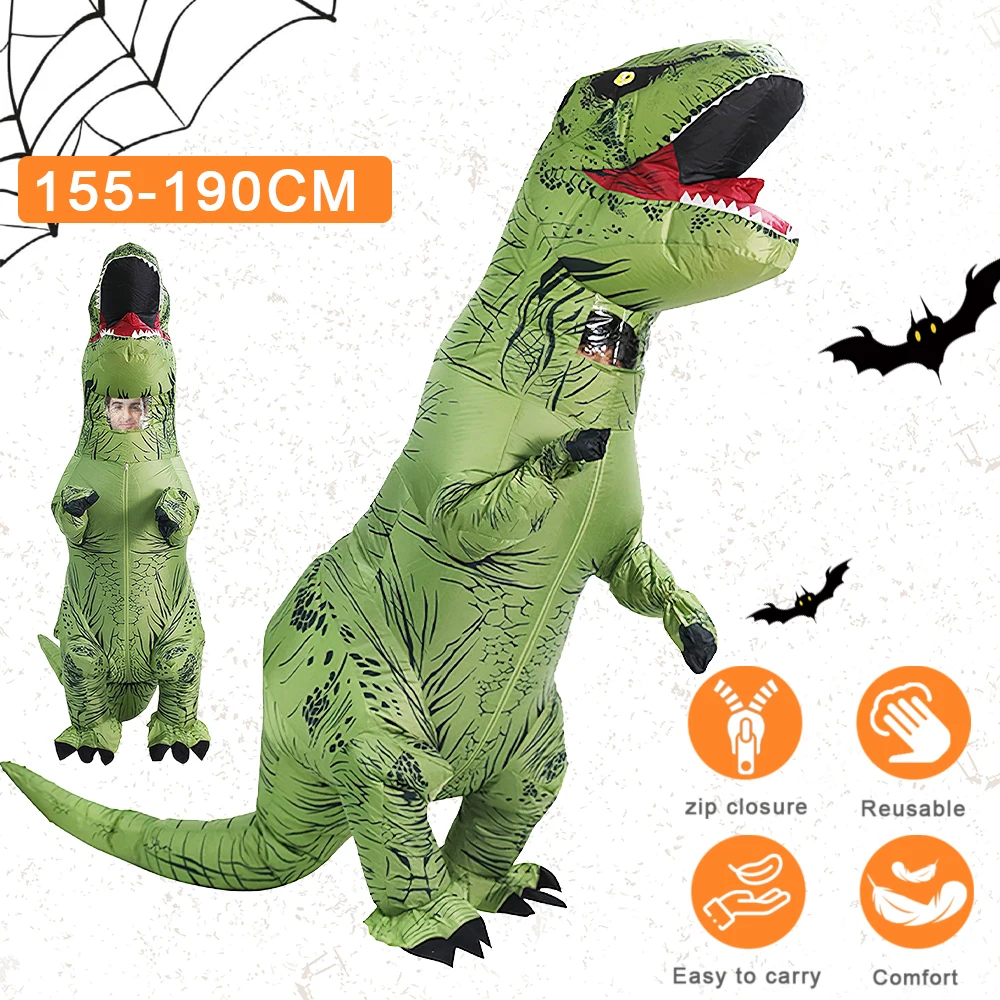 Disfraz de dinosaurio inflable para adultos, disfraz de Halloween, traje inflable divertido para alturas de 155 a 190 cm, para uso en fiestas
