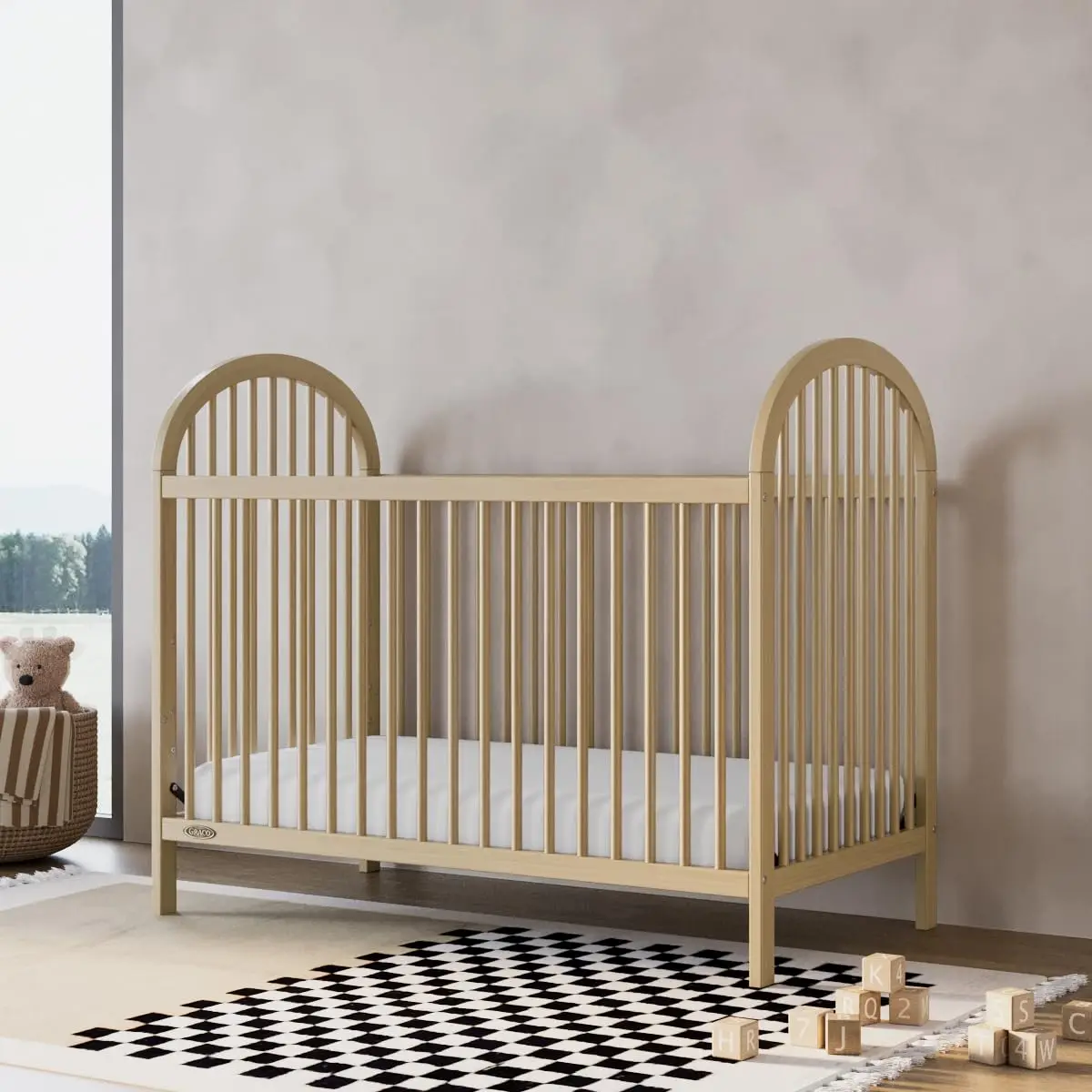 Olivia 3-in-1 Convertible Crib (Driftwood) – GREENGUARD Gold Certified, Converts to Daybed and Toddler Bed, Fits Standard