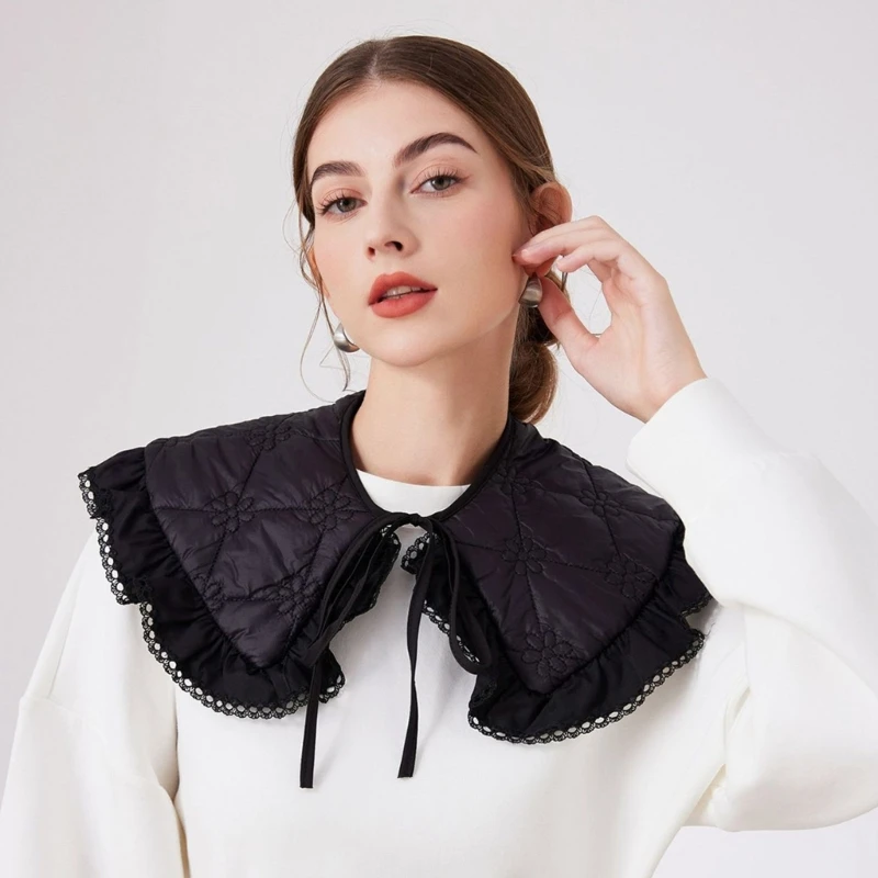 

Women Sequins Quilted Detachable Cape Faux Collar for Evening Dresses and Casual Outfits Elegant Ruffled Lace Shawl Wrap