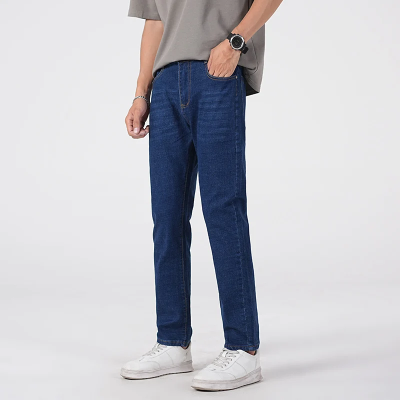 جينز رجالي لخريف وشتاء 2025 نمط عمل خفيف غير رسمي بقصة ضيقة سروال طويل عصري متعدد الاستخدامات مقاس كبير 38