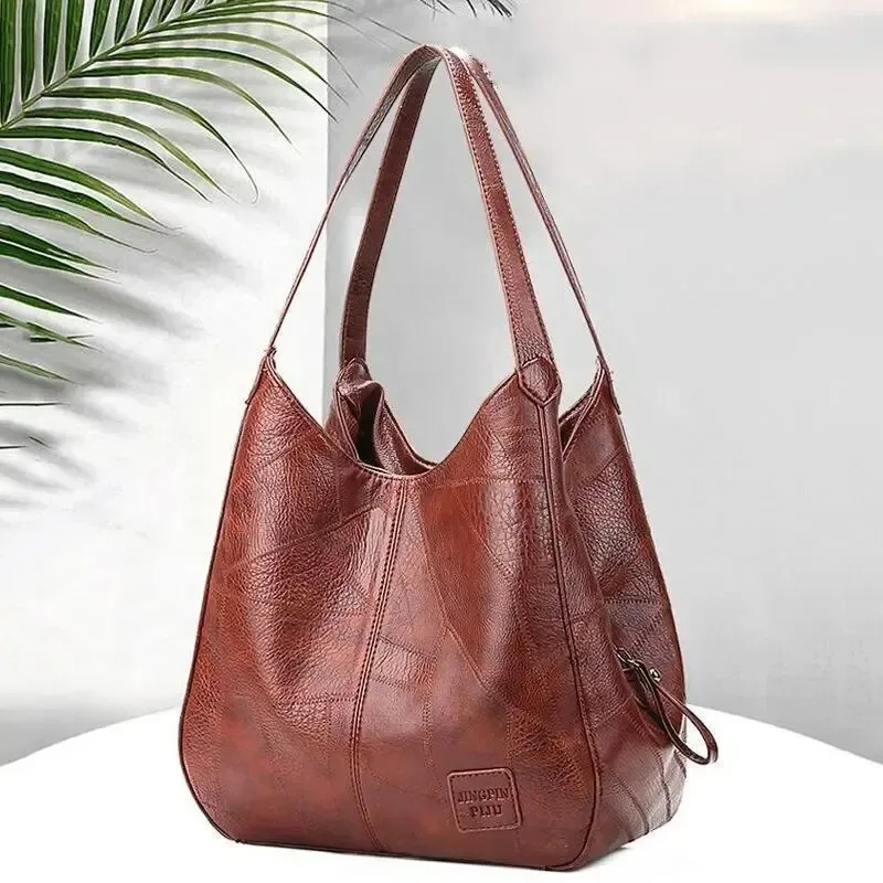 Vintage Large Capacity Leather Tote Bag for Women Fashion Brand Top-Handle Commuter Handbag Stylish Shopping Accessory