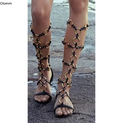 Olomm New Fashion Women Gladiator Sandals Bohemian Flat With Heels Sandals Open Toe Black Party Shoes Women US Plus Size 5-15