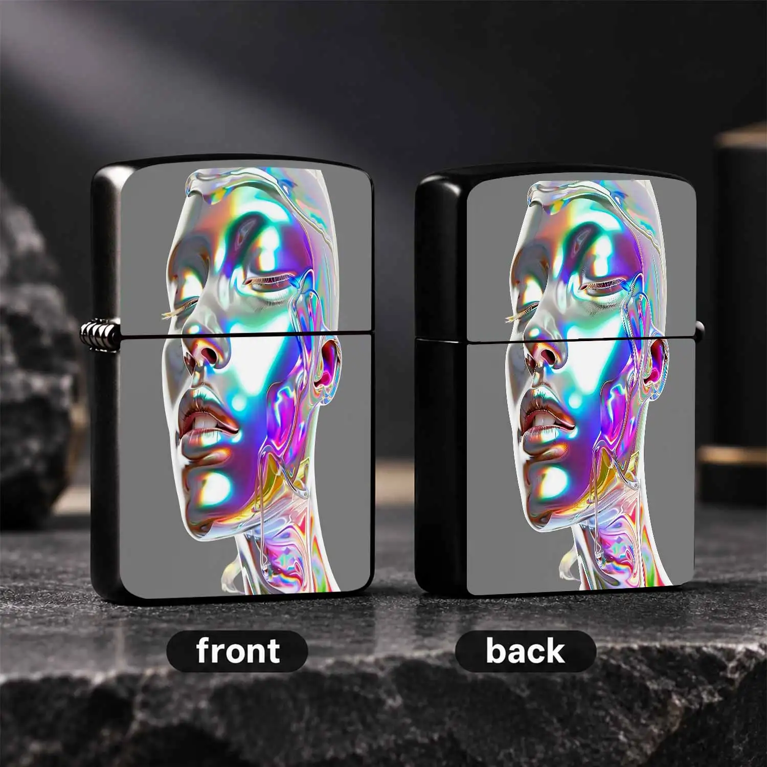 Holographic Iridescent Art Human Face Pattern Lighter, Portable Sleek All-Scene Ignition Tool For Outdoor Camping Hiking Picnic, Exquisite Stylish Accessory For Daily Carrying, Ideal Unique Present For Festival Gifting A Humorous And Intere