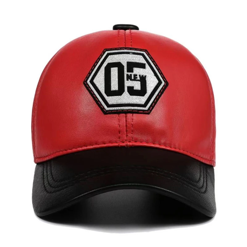 Red Baseball Hat For Men Women Genuine Leather Outdoor Sunshade Embroidered Numeric Letter Dad Caps Fashion Gorros Para Hombres