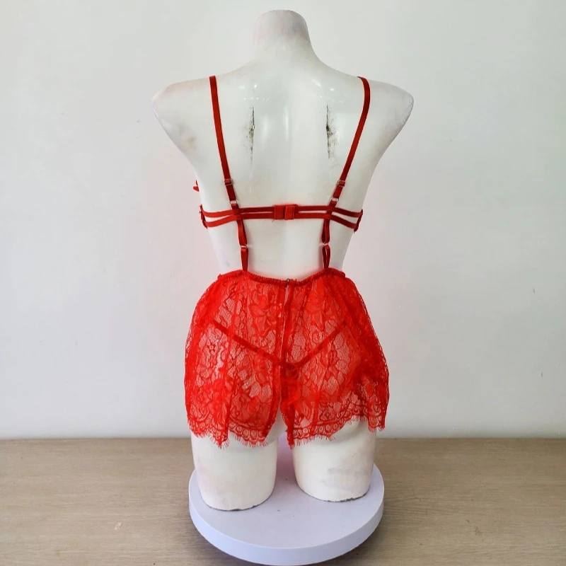 ملابس نوم مثيرة 2025 ملابس نوم نسائية دانتيل مفتوح الظهر حمالة صدر نسائية تنورة نوم قصيرة ومجموعة ملابس داخلية ملابس نسائية