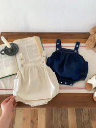 2024 Summer Baby Denim Romper 0-3Years Toddler Boy Girl Solid Pocket Jeans Romper Suspender Overalls Playsuit Outfits Clothes