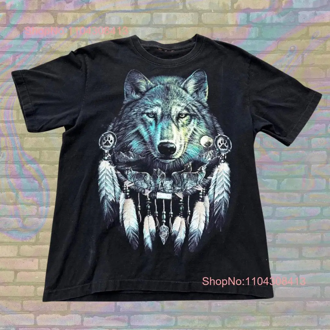 Wolf Glittery Dream Catcher T Shirt Medium Y2K Vintage Animal Nature Cottagecore long or short sleeves