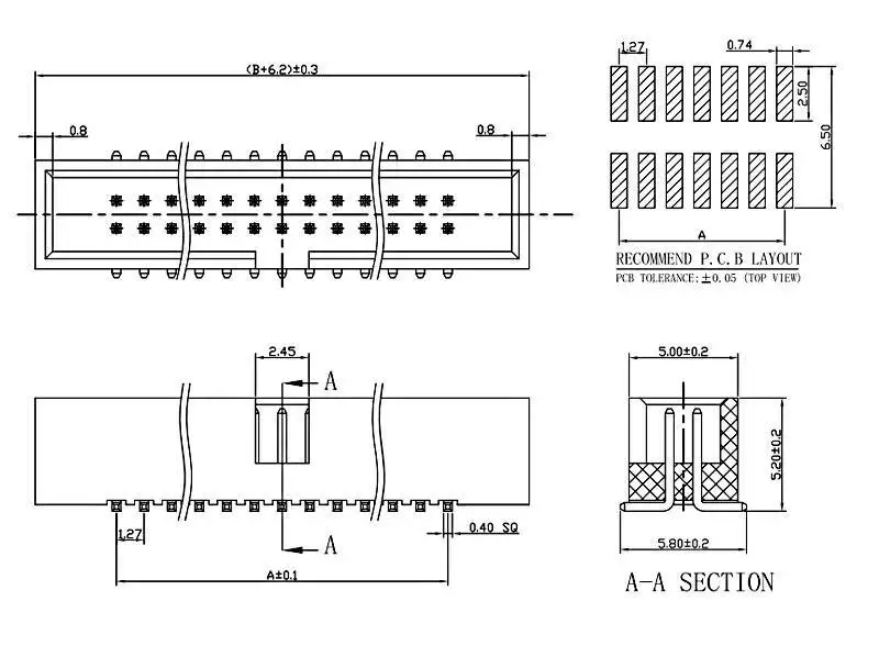 2~5 Stück SMD einfacher Bullhorn-Stecker 1,27 mm Rastermaß IDC-Stecker 8P 10P 12P 16P 20P 34P 40P 50P – Detail 1