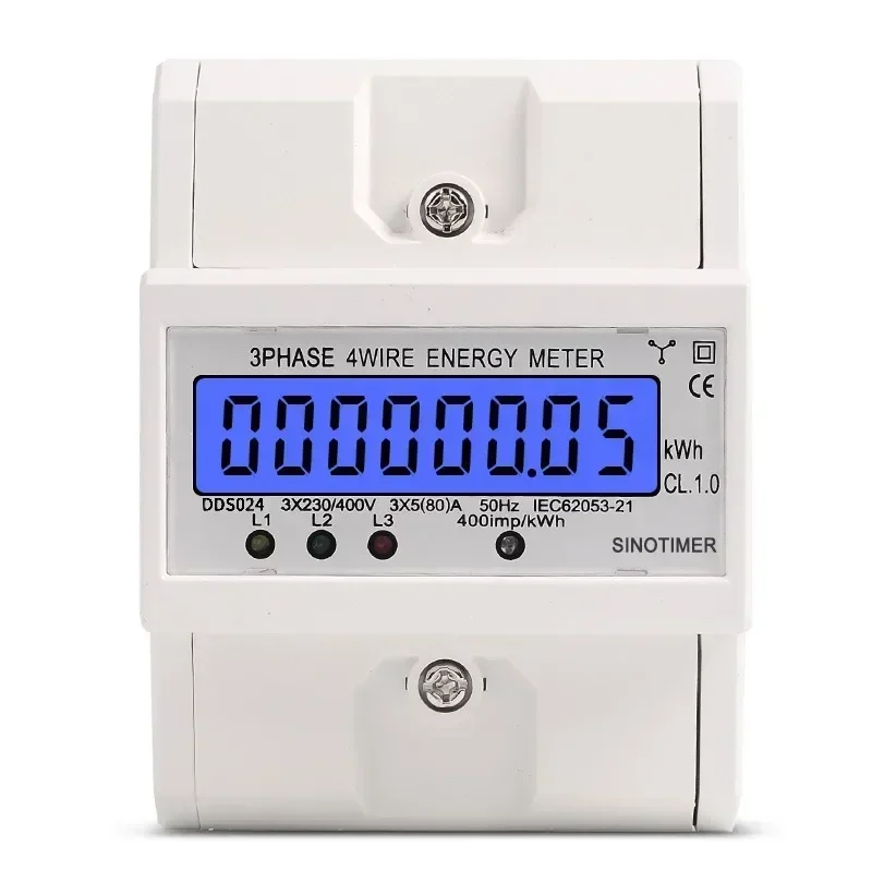 Hot SalesDDS024 Din Rail 3 Phase 4 Wire Electronic Watt Power Energy Meter Wattmeter KWh 5-80A 380V AC 50Hz LCD Backlight Displa