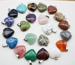 Natural Stone Opal Agates Crystal 20mm Heart Shape Pendant Charms For Diy Earrings Necklaces Jewelry Making Decorative 12pcs/lot