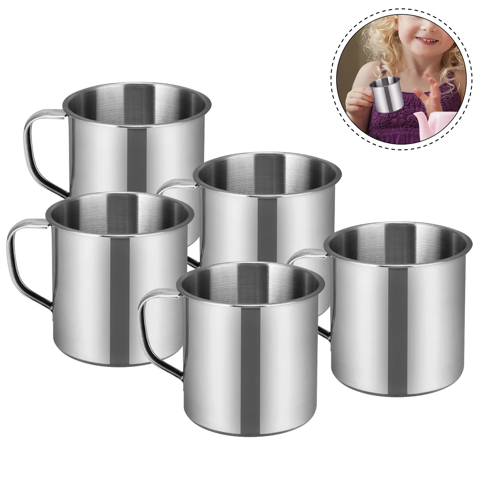 5Pcs Stainless Steel Water Cup for Drop Resistant Deformation Proof Easy to Clean Smooth Edge Portable Camping Picnic Mug