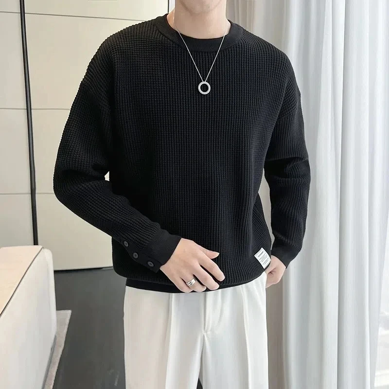 Spring Autumn New Fashion Round Neck Long Sleeve Pullovers Men\'s Clothing Solid Color Korean Casual Loose Trend All-match Tops