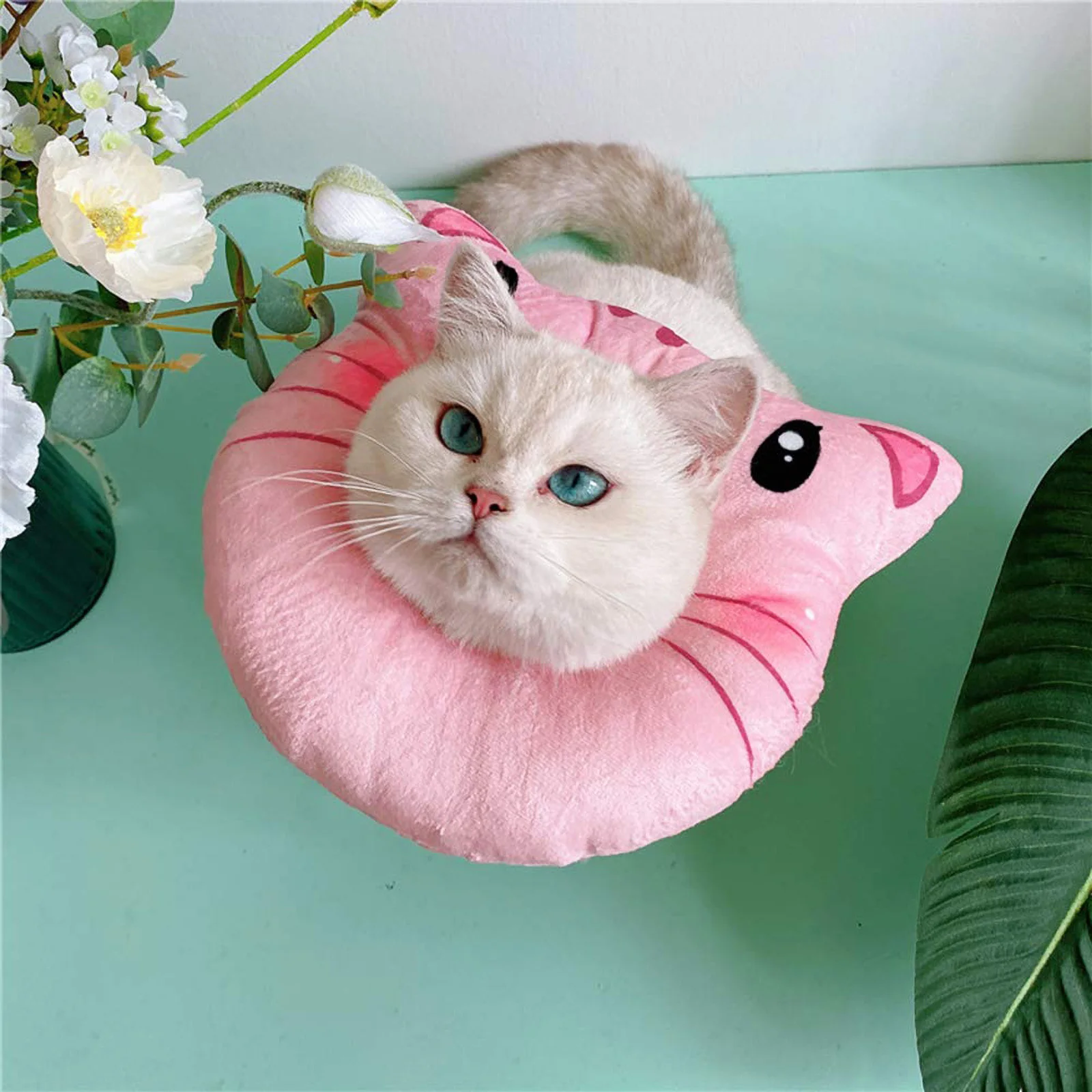 

Pet Recovery Collar Adjustable Cat Kitten Wound Healing Protection Cone Lovely Cartoon Design Breathable Cotton Fabric For