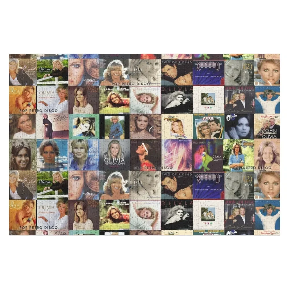 Olivia Newton-John - Album Collage - Designed by PopRetroDisco Jigsaw Puzzle Animal Custom Name Wood Puzzle