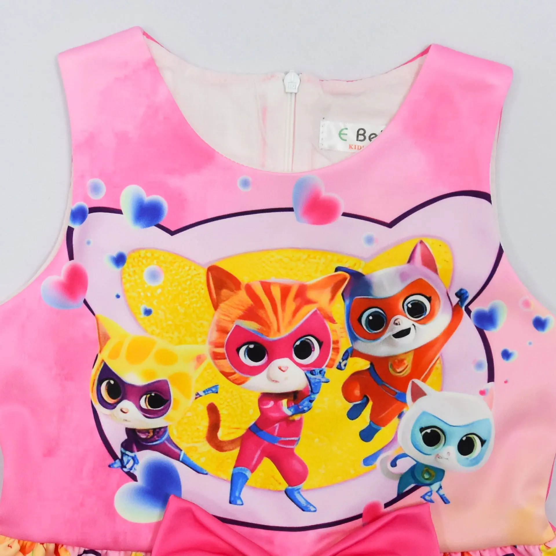 SuperKitties Kids Summer superhero Dress Baby Girls Cute Bow Princess Dress Toddler Girls Birthday Party Dresses with Headwear