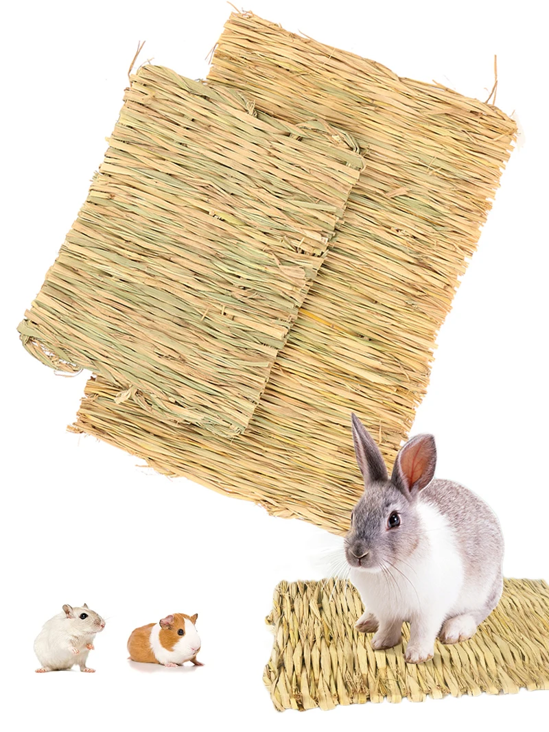 Rabbits Bunny Grass Mat Small Animal Woven Hay Mat Natural Straw Bedding Resting Cage Mat For Guinea Pig Chinchilla Hamster Rat