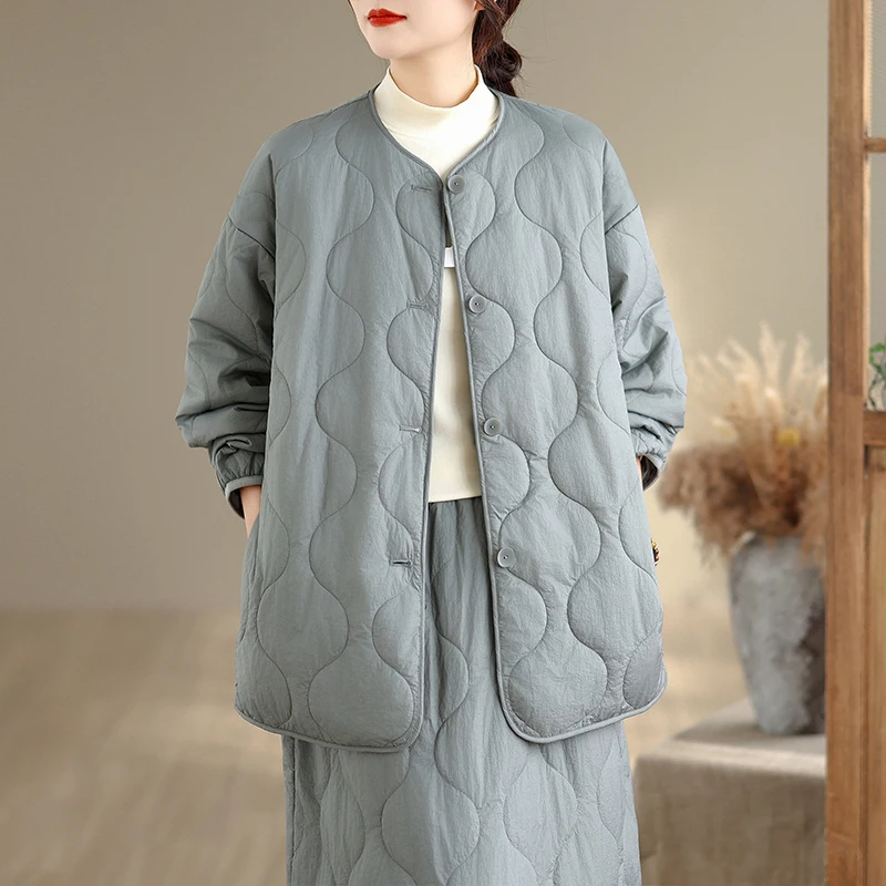 

Новая теплая стеганая куртка-жакет из хлопка свободного кроя для женщин, однотонная, осенне-зимняя, большого размера