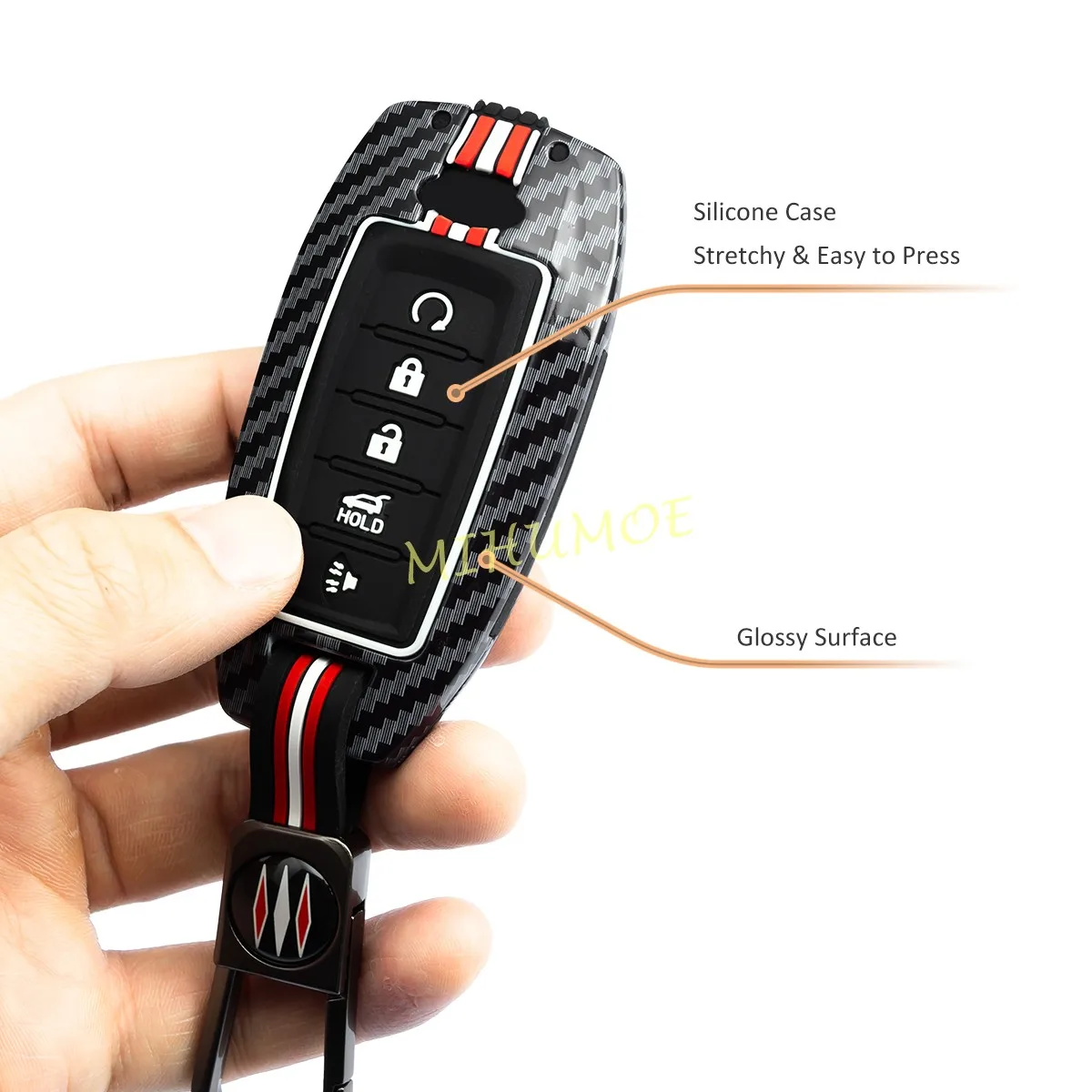 Metal Carbon Fiber Car Key Fob Case Cover Keychain Accessories For 2020-2025 Infiniti Q50 Q60 QX50 QX55 QX60 2024 2023 2022 2021 view 5