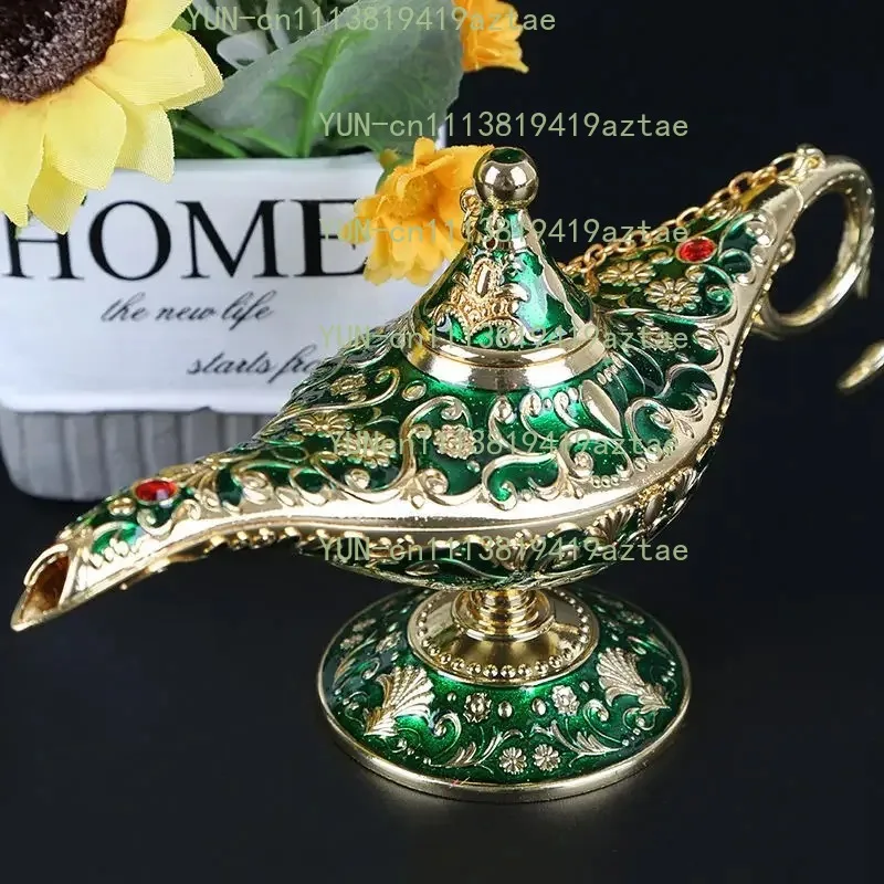35cm Large Metal Aladdin Magic Lamp, Retro European Ornament for Living Room Cabinet Decor, Gift Option