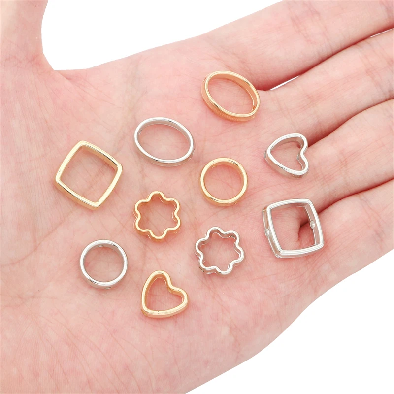 50pcs Two Hole CCB Love Heart Flower Circle Frame Beads Spacer Connectors for DIY Jewelry Making Necklace Bracelet Accessories