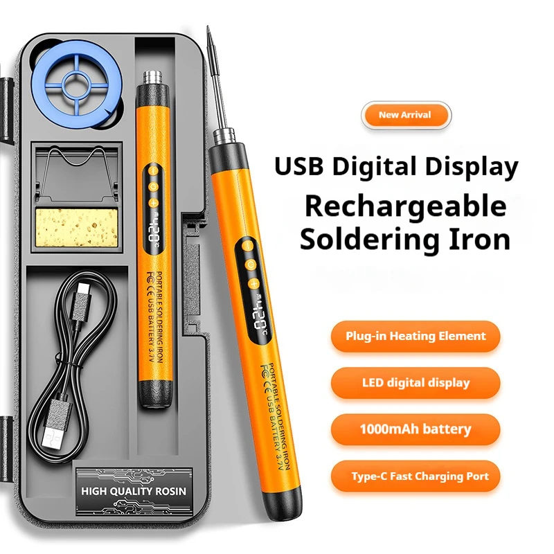 Portable Cordless Soldering Iron Set, 1000mAh USB Charging Digital Display Wireless Welding Iron with Solder Wire Rosin Cleaning