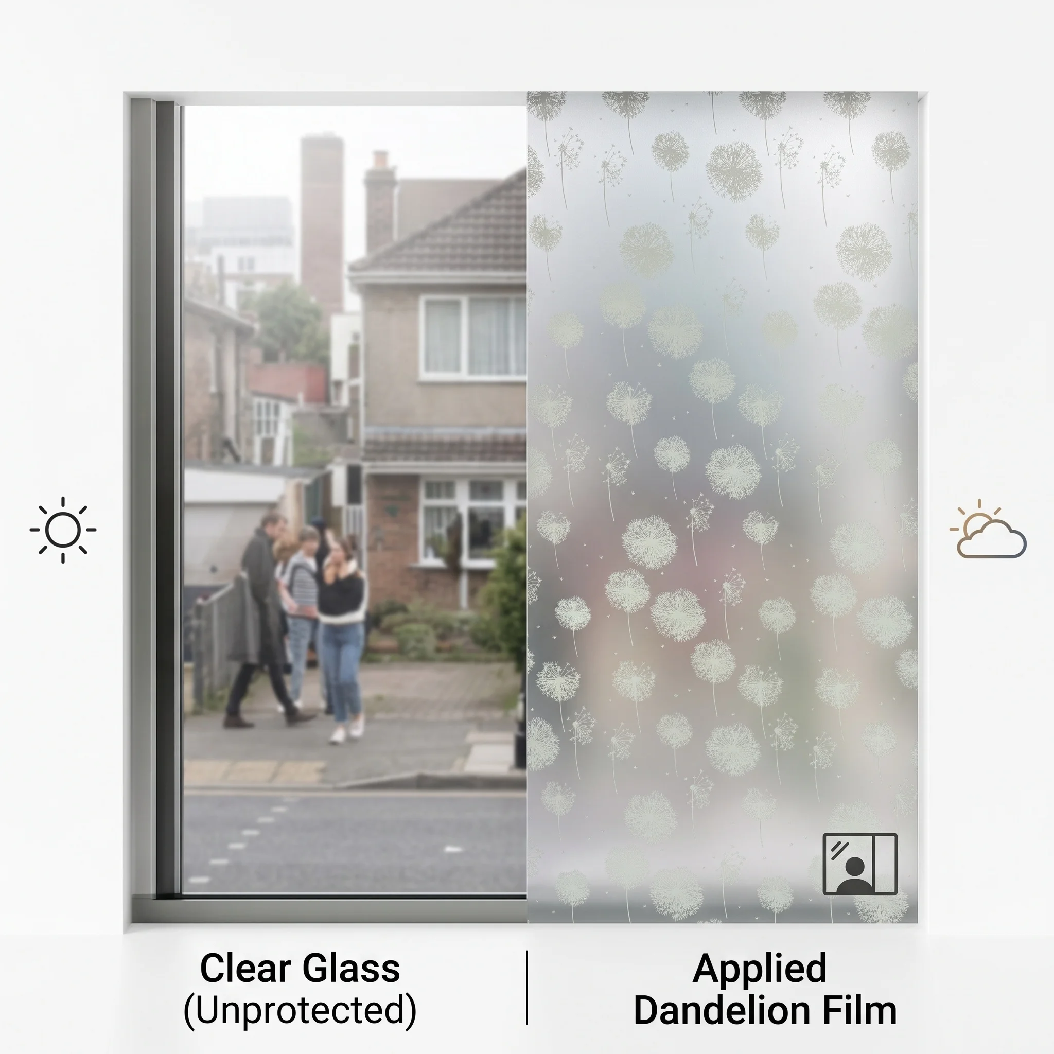 Dandelion Self-Adhesive Frosted Privacy Glass Sticker Anti-Peeping Window Tint Light Filtering Decorative Film for Home Privacy