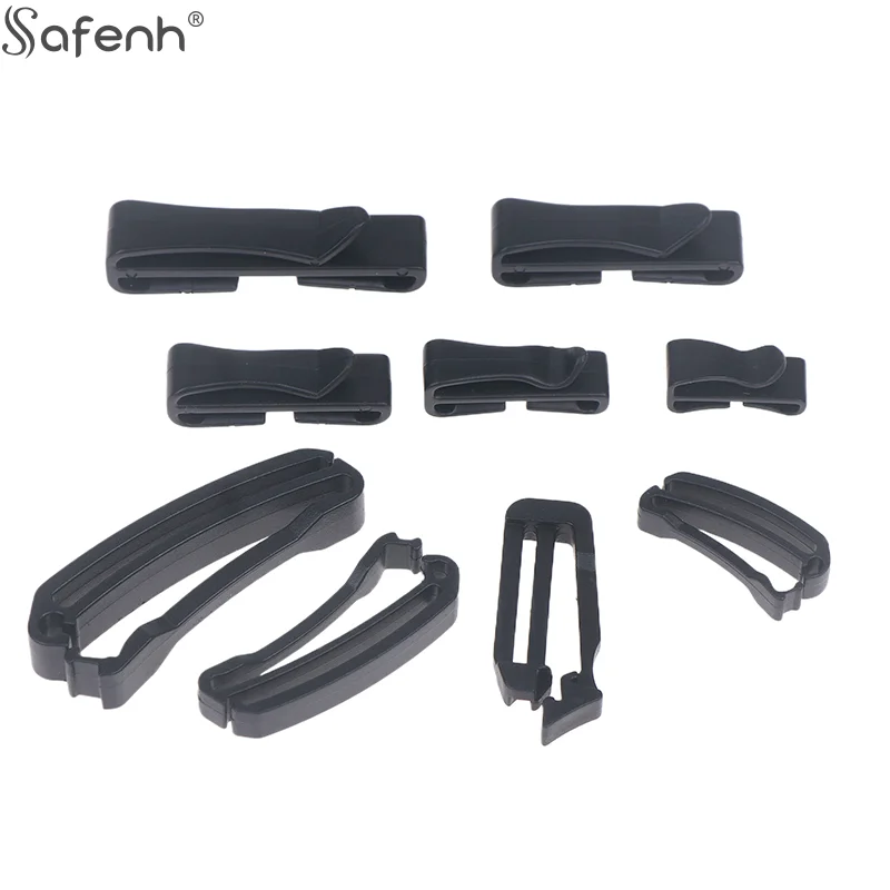 10 Pcs/Pack Plastic Quick Slip Keeper Buckle End Clip Slider Black For Molle Tactical Backpack Adjusting Strap Webbing 20-50mm