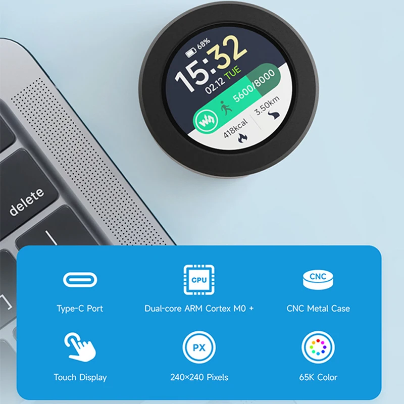RP2040 Microcontroller Development Board 1.28 Inch Round Touch LCD Accelerometer And Gyroscope Sensor With CNC Metal Case