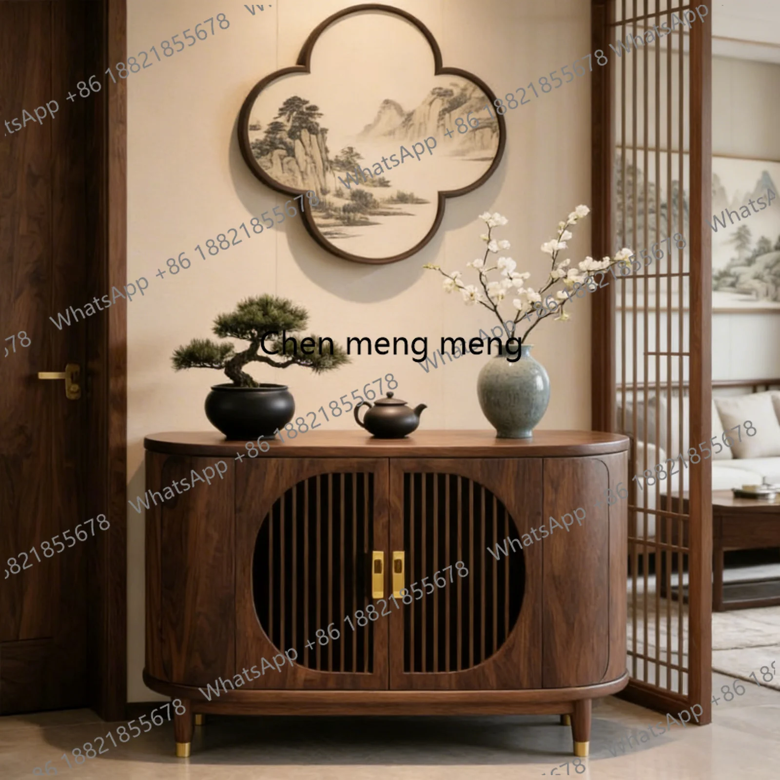 

Modern simple new Chinese style solid wood dining side cabinet restaurant locker multi-functional retro style ash wood