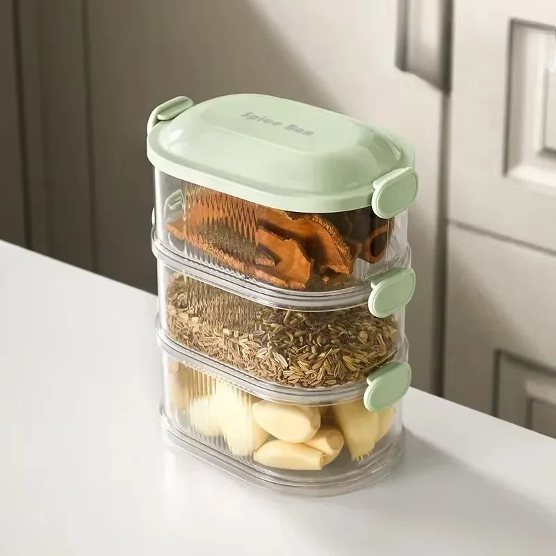 New Spice Organizer Household Stackable Food Spice Storage Box Spice Sealing Jar Kitchen Fresh Box Kitchen Organization