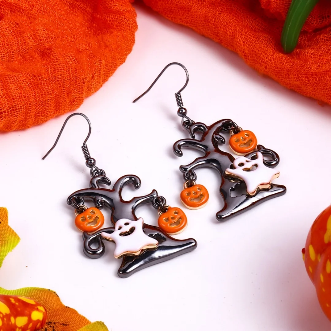 

DUTRIEUX Pumpkin Ghost Halloween Pendant Earrings For Women Girl Ear Studs Exquisite Interesting Festival Party Jewelry Gifts