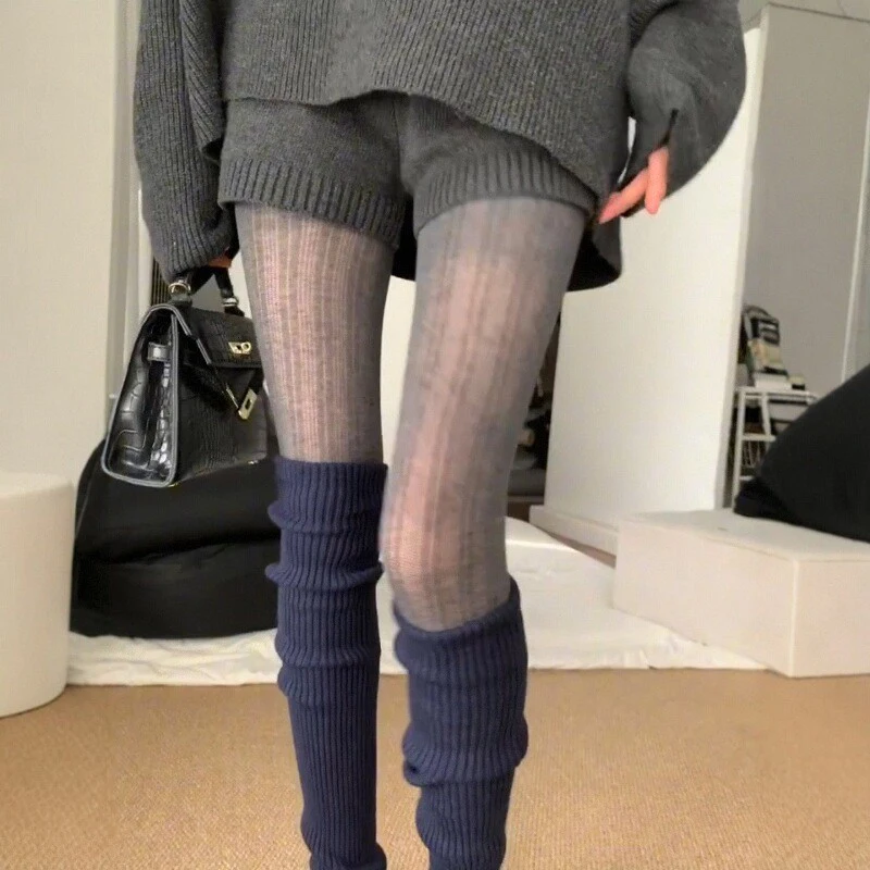 

Корейский стиль, тонкие полосатые слегка прозрачные колготки, модные и утягивающие теплые длинные чулки, зимние женские леггинсы