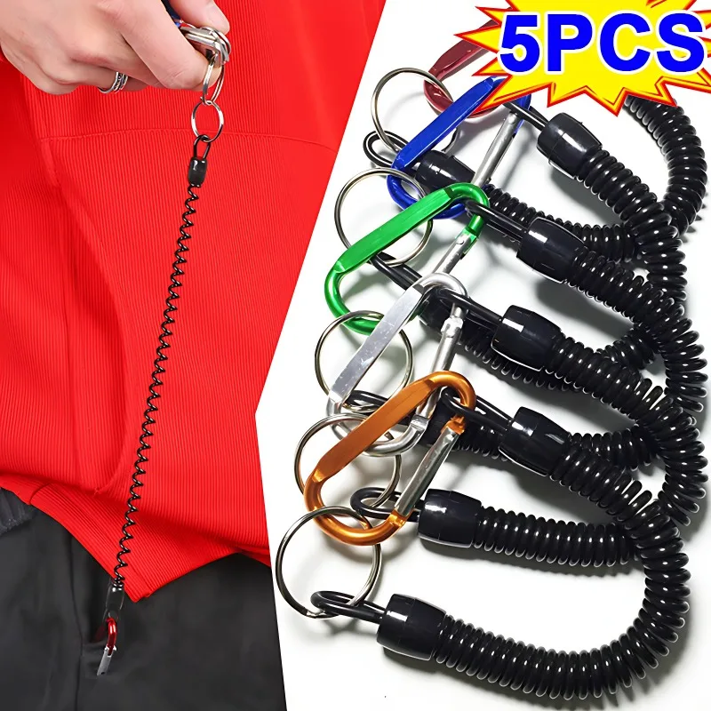 

Tactical Retractable Spring Elastic Rope Portable Fishing Lanyards Outdoor Hiking Camping Carabiner Anti-lost Phone Keychain