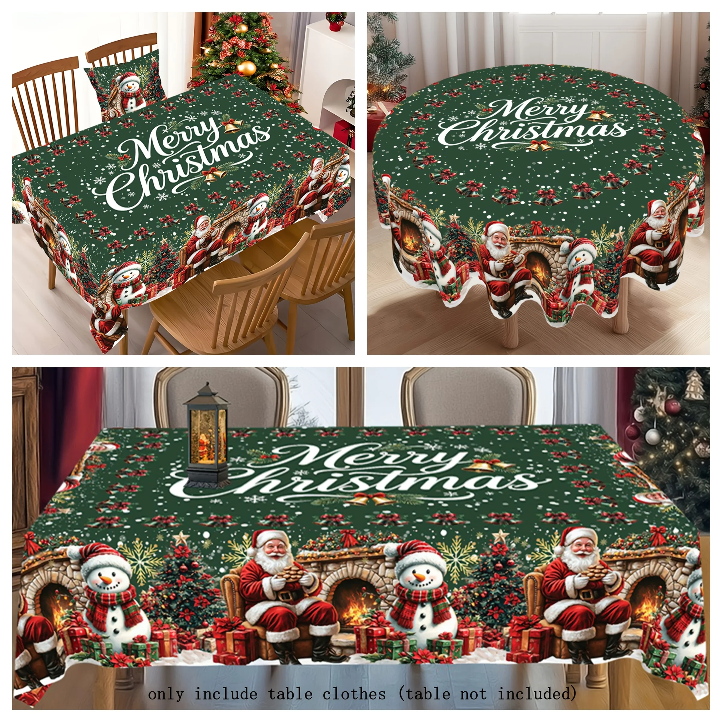 Nappe de Noël rectangulaire/ronde, motif Père Noël et bonhomme de neige, en polyester, pour les fêtes d'hiver, décoration de table de Noël