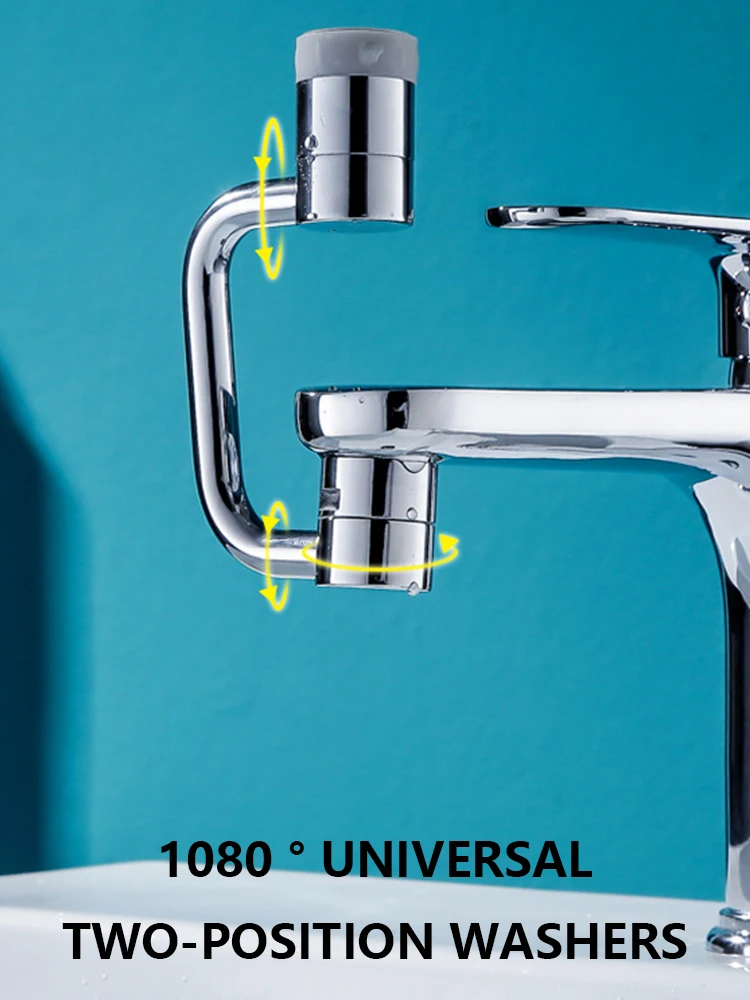 1080 Rotating Rotatable Spray Attachment Robotic Arm Faucet-Extender Universal 2 Mode Splash Filter Extension Stainless Steel