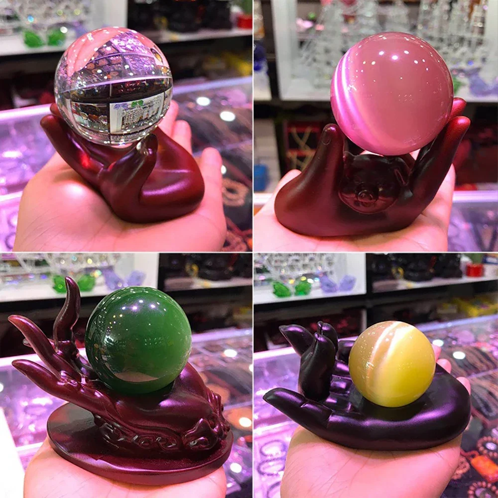 Crystal Ball Stand Resin Buddha One Hand Holder Statue Base Home Display Office Fengshui Decor Ornament for 40-60mm Sphere