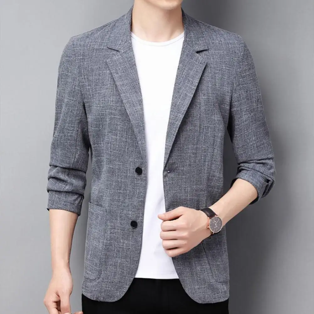 Summer Men Thin Blazer Coat Men\'s Suit Jacket Autumn Linen Solid Color Casual Suit Korean Slim Fit Formal Business Suit Jacket