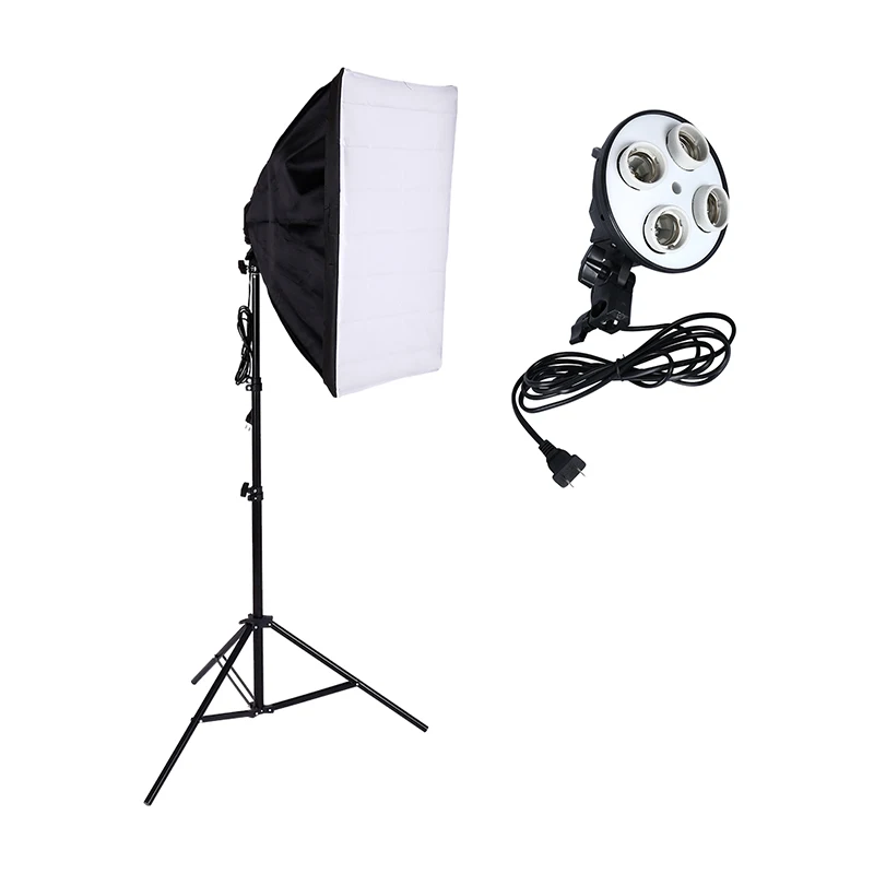 2 PCS Photo Studio Diffuser 100-240v Softbox 4 Lamp Holder Socket With 50*70cm Continuous Lighting include Light Stand
